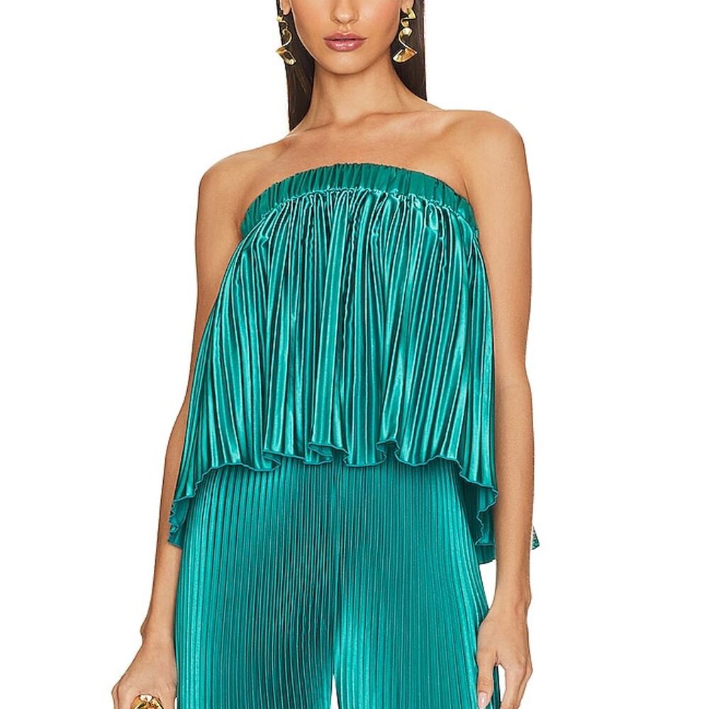L'idee Pleated Teal Reveries Top Size 8/S NWT
